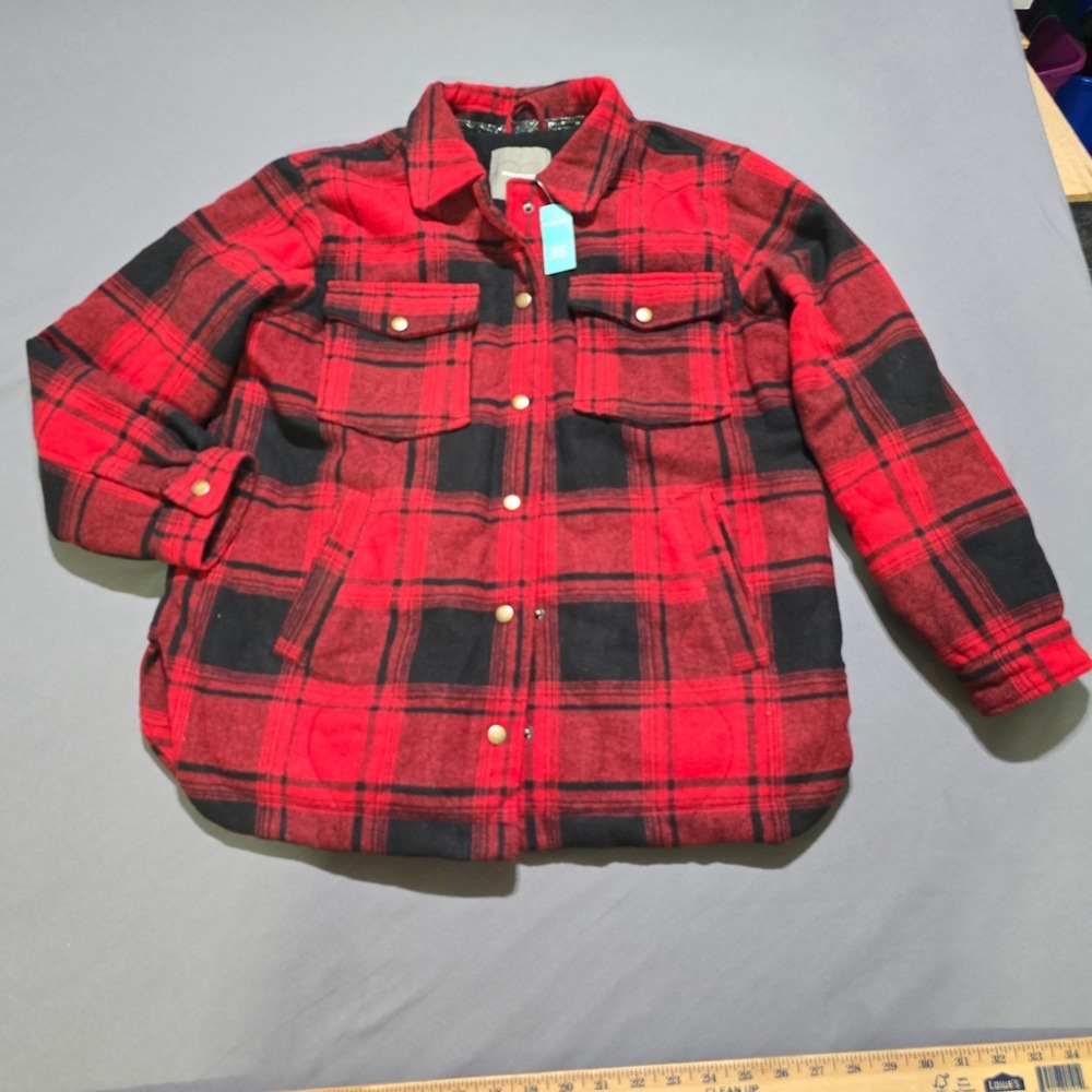 new Maurices Shacket jacket Women Medium‎ Red Black Buffalo Check Fleece Wool